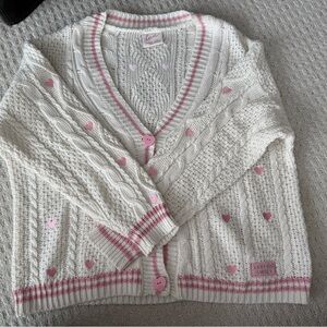 NEVER WORN: Taylor Swift LOVER White Cardigan with Pink Heart Accents